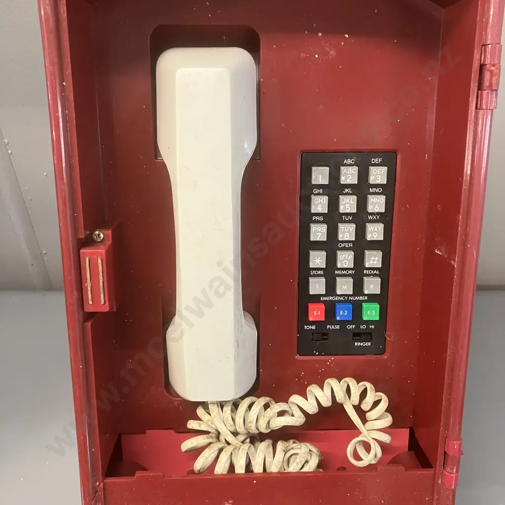 Vintage RANDIX FB-911 Fire Alarm Box Push Button Telephone, Red Landline (Hinges Broken, Case Cracked) Image 1++