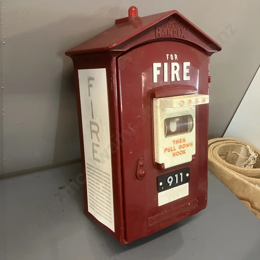 Vintage RANDIX FB-911 Fire Alarm Box Push Button Telephone, Red Landline (Hinges Broken, Case Cracked) Image 1++