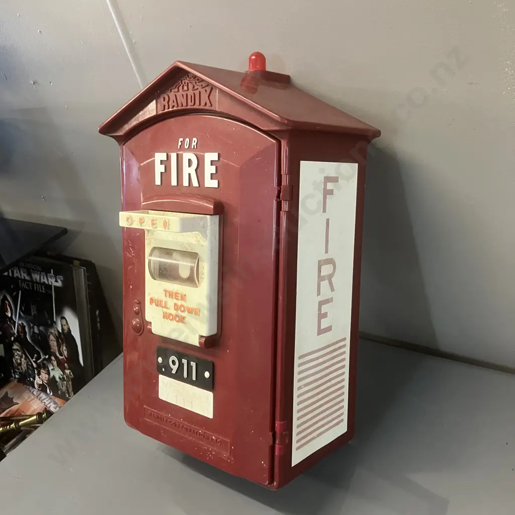 Vintage RANDIX FB-911 Fire Alarm Box Push Button Telephone, Red Landline (Hinges Broken, Case Cracked) Image 1++