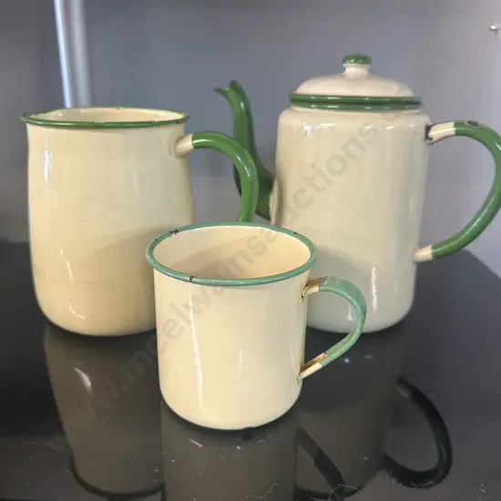 Vintage Green & Cream Enamelware