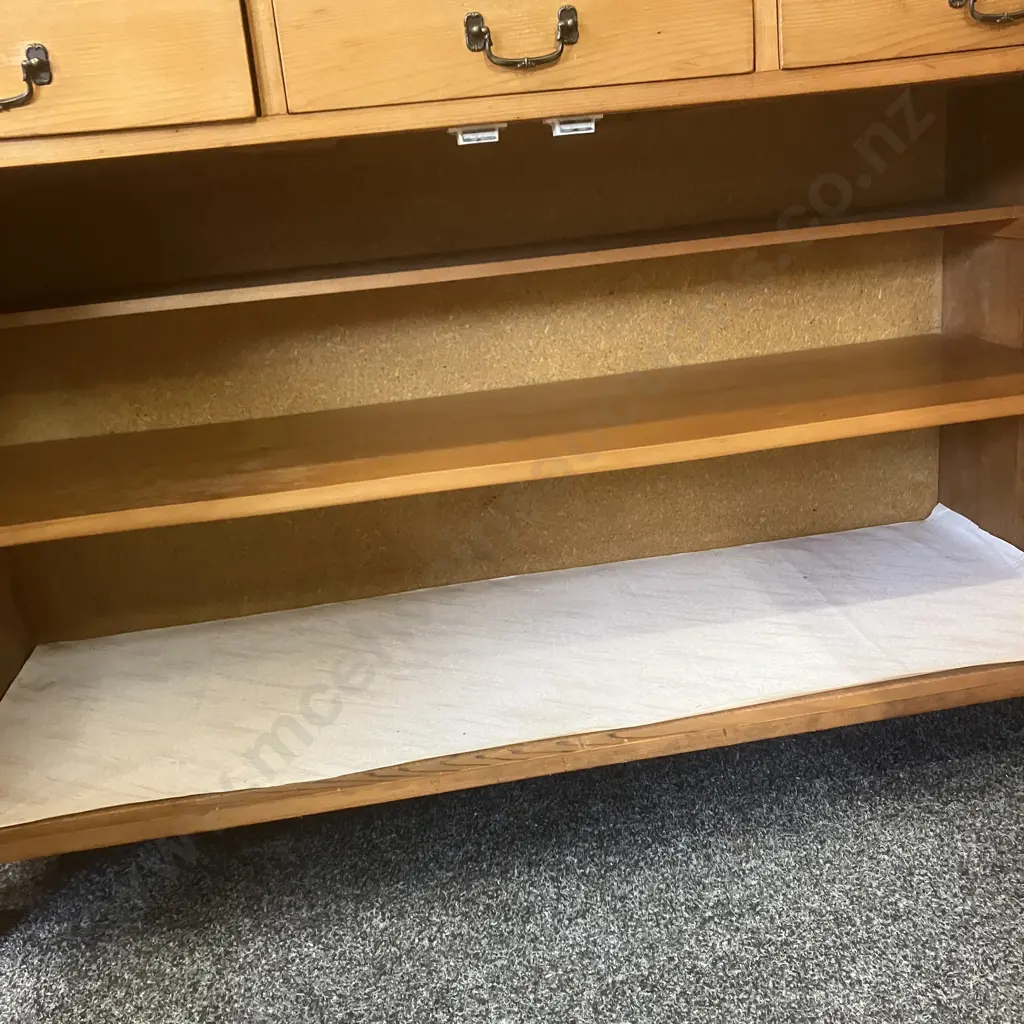 Vintage Recycled Pine Wall Unit, 4 Shelves With 3 Drawers & 2 Doors In Base, 2 Piece. H203 W134.5 D51.5cm Image 1++