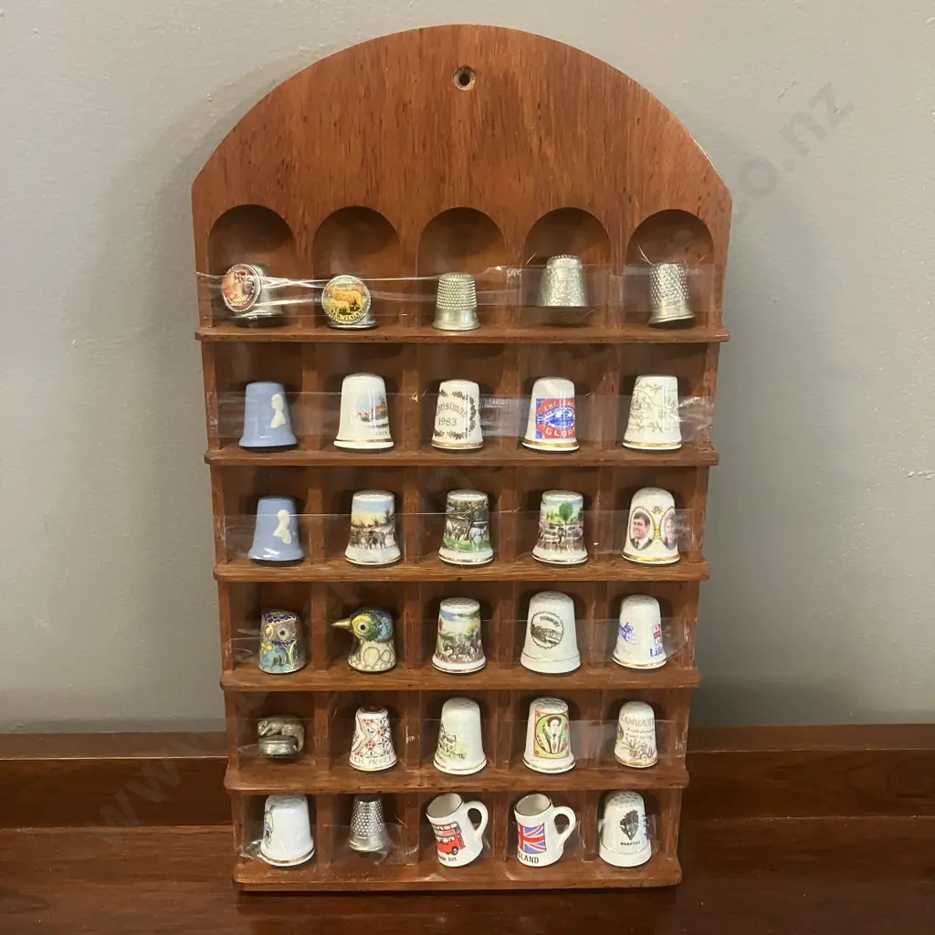 Vintage Thimble Collection With Wooden Display Case, Miniature Mugs Etc Image 1++