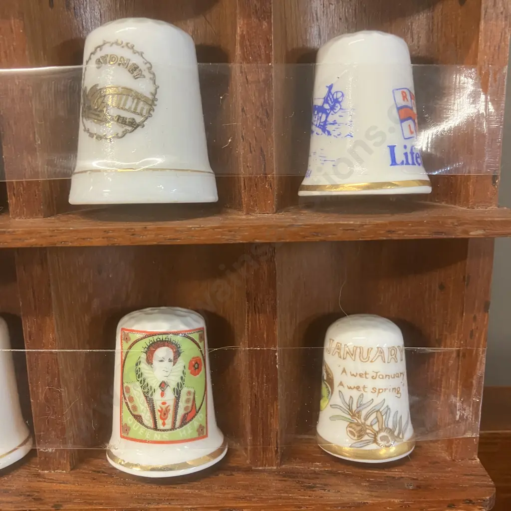 Vintage Thimble Collection With Wooden Display Case, Miniature Mugs Etc Image 1++