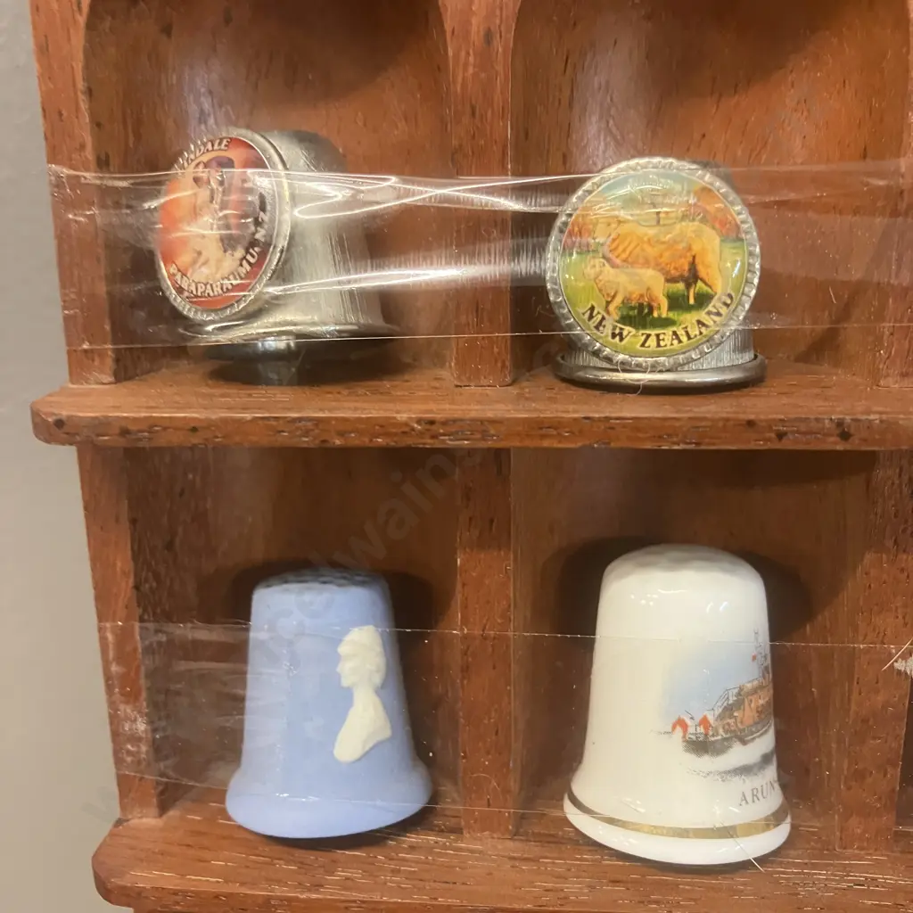 Vintage Thimble Collection With Wooden Display Case, Miniature Mugs Etc Image 1++