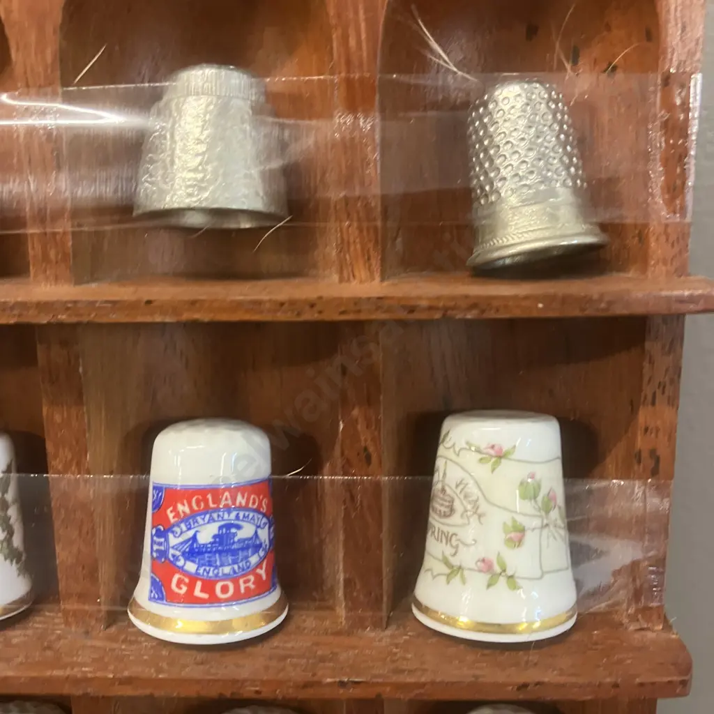 Vintage Thimble Collection With Wooden Display Case, Miniature Mugs Etc Image 1++