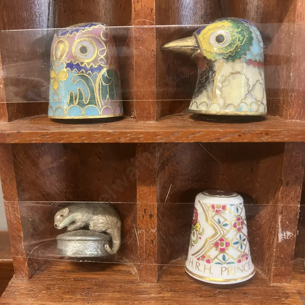 Vintage Thimble Collection With Wooden Display Case, Miniature Mugs Etc Image 1++