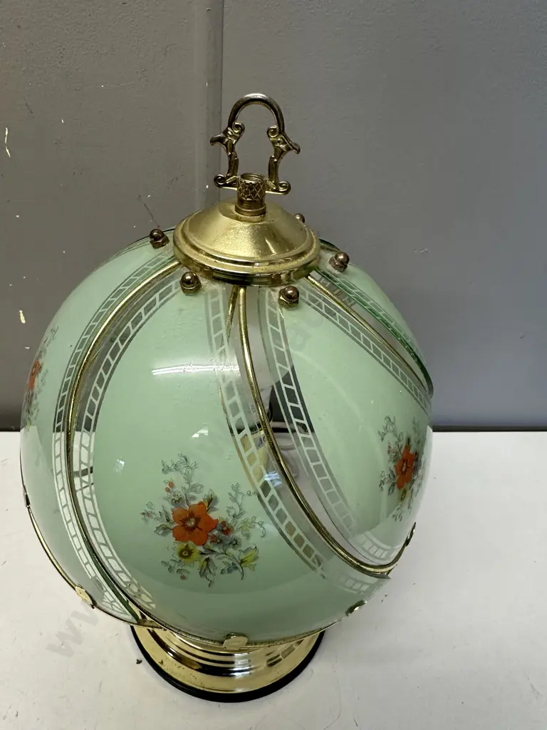 Vintage Table Lamp - Brass With Glass Floral Shade. H37cm Image 1++