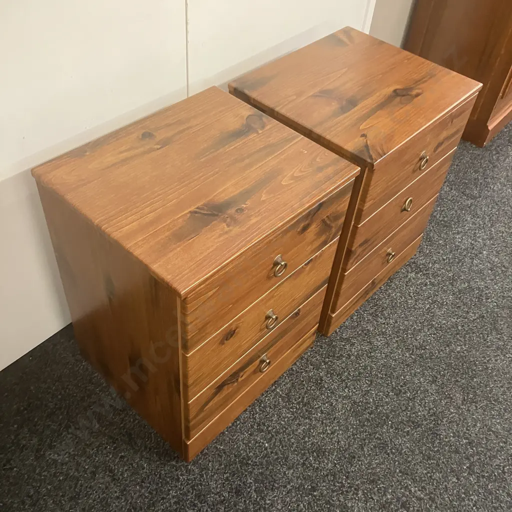 Pair of Wood Effect 3 Drawer Bedsides. H59 W46 D40cm Image 1++