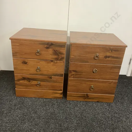 Pair of Wood Effect 3 Drawer Bedsides. H59 W46 D40cm