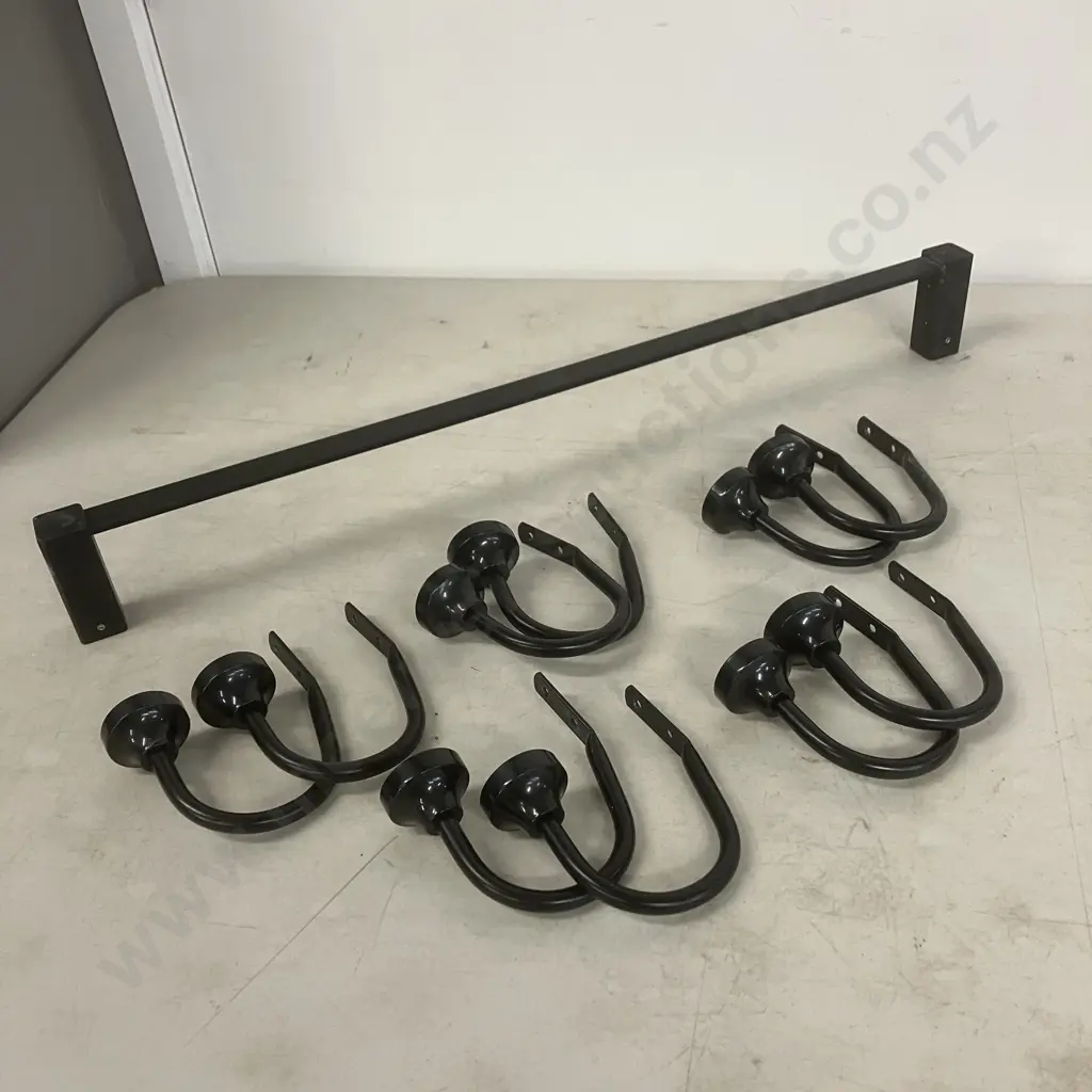 Ten Black Curtain Tie-Back Hooks With a Black 60cm Rail Image 1++