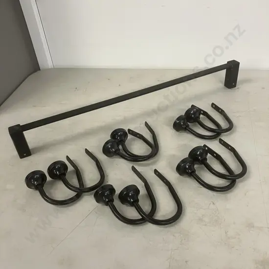Ten Black Curtain Tie-Back Hooks With a Black 60cm Rail
