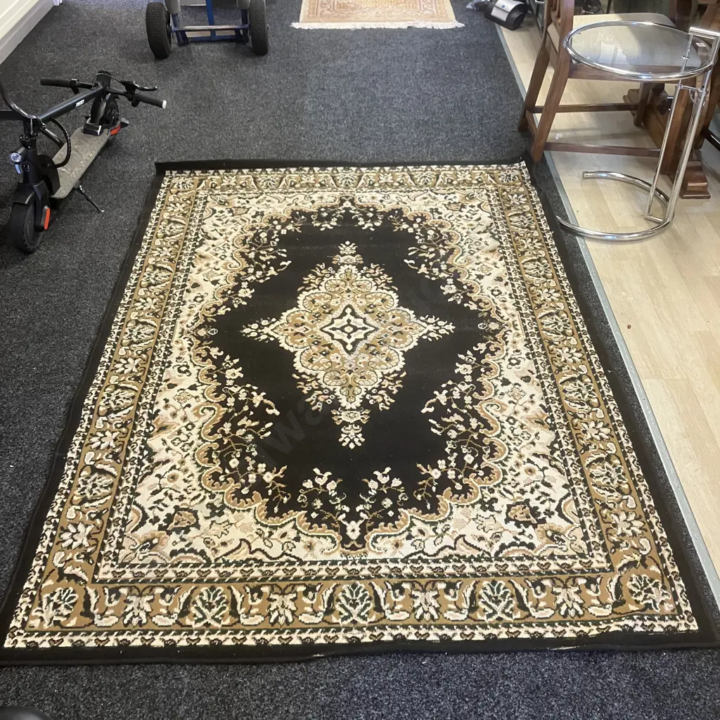 Floor Rug - Black / Tan / Cream Tones. 122 x 160cm Image 1++