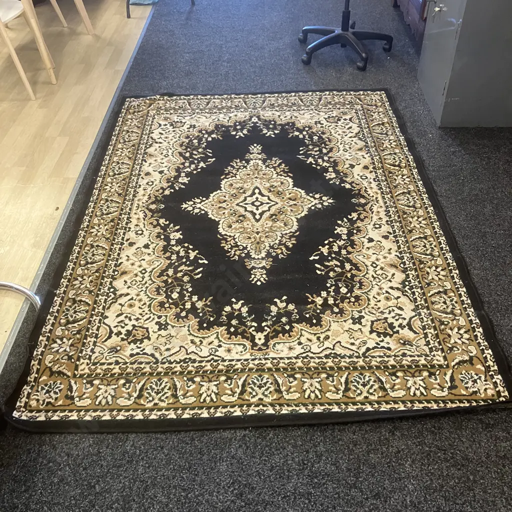 Floor Rug - Black / Tan / Cream Tones. 122 x 160cm Image 1++