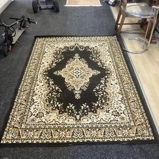 Floor Rug - Black / Tan / Cream Tones. 122 x 160cm