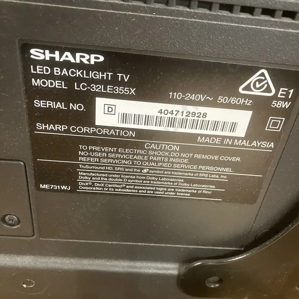 Sharp Aquos 32" LED Backlight TV - Model LC-32LE355X, With Wall Mount & Remote Control Image 1++