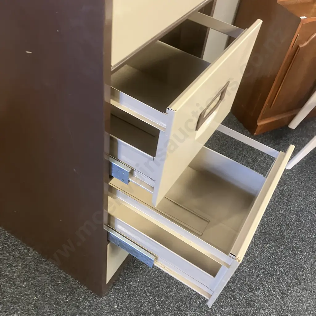 Brown & Cream Four Drawer Metal Filing Cabinet. 131 x 47cm Image 1++