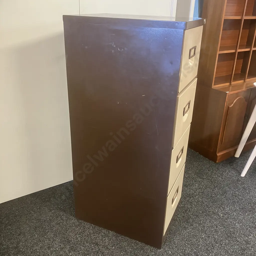 Brown & Cream Four Drawer Metal Filing Cabinet. 131 x 47cm Image 1++