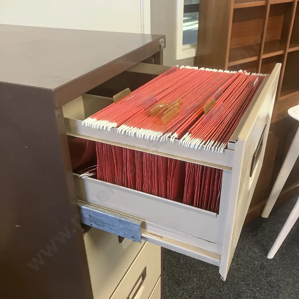 Brown & Cream Four Drawer Metal Filing Cabinet. 131 x 47cm Image 1++