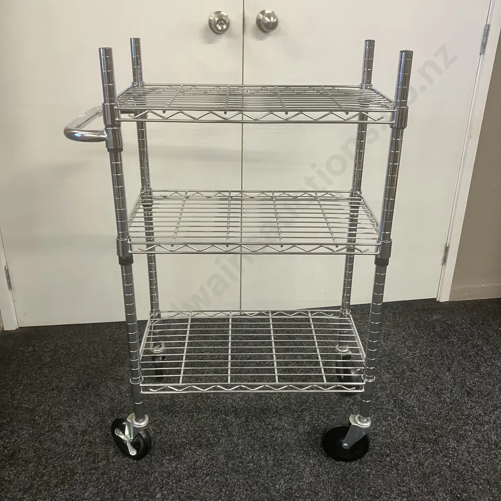Three-Tier Wire Heavy Duty Rolling Utility Cart, Adjustable Shelves. H103.5 W70 D35cm Image 1++