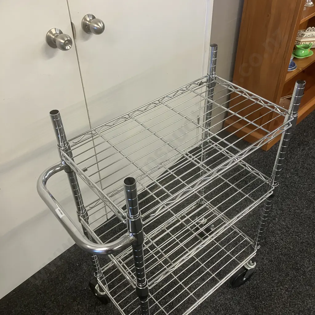 Three-Tier Wire Heavy Duty Rolling Utility Cart, Adjustable Shelves. H103.5 W70 D35cm Image 1++