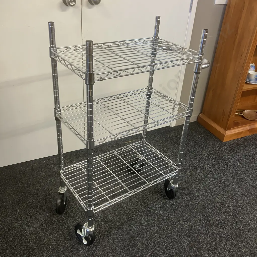 Three-Tier Wire Heavy Duty Rolling Utility Cart, Adjustable Shelves. H103.5 W70 D35cm Image 1++