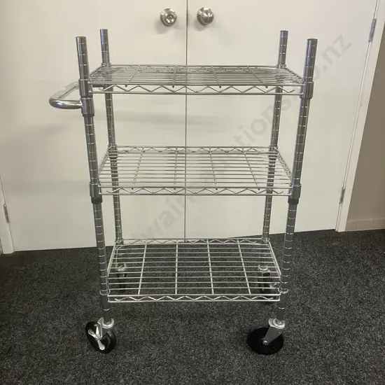 Three-Tier Wire Heavy Duty Rolling Utility Cart, Adjustable Shelves. H103.5 W70 D35cm