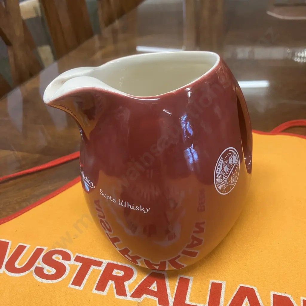 Wade Regicor England Maroon"McCallum's Perfection Scots Whisky" Jug & Vintage Castlemaine XXXX Perkins Brewery Apron Image 1++