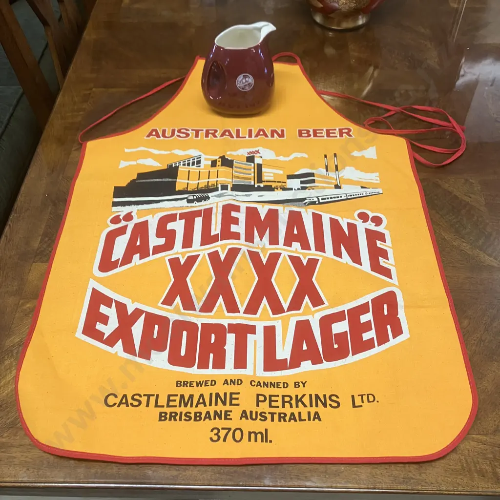 Wade Regicor England Maroon"McCallum's Perfection Scots Whisky" Jug & Vintage Castlemaine XXXX Perkins Brewery Apron Image 1++