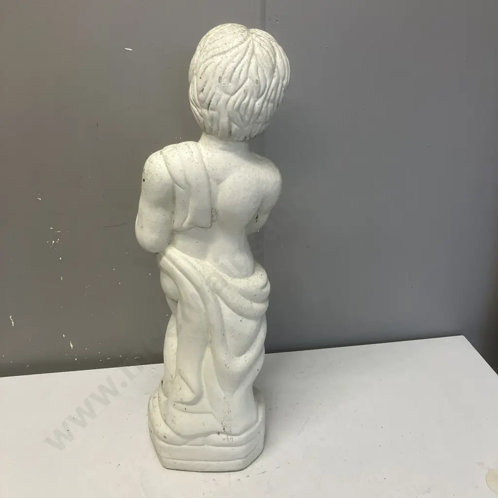 Plaster Garden Figure Painted White, Holding Grapes. H61cm Image 1++