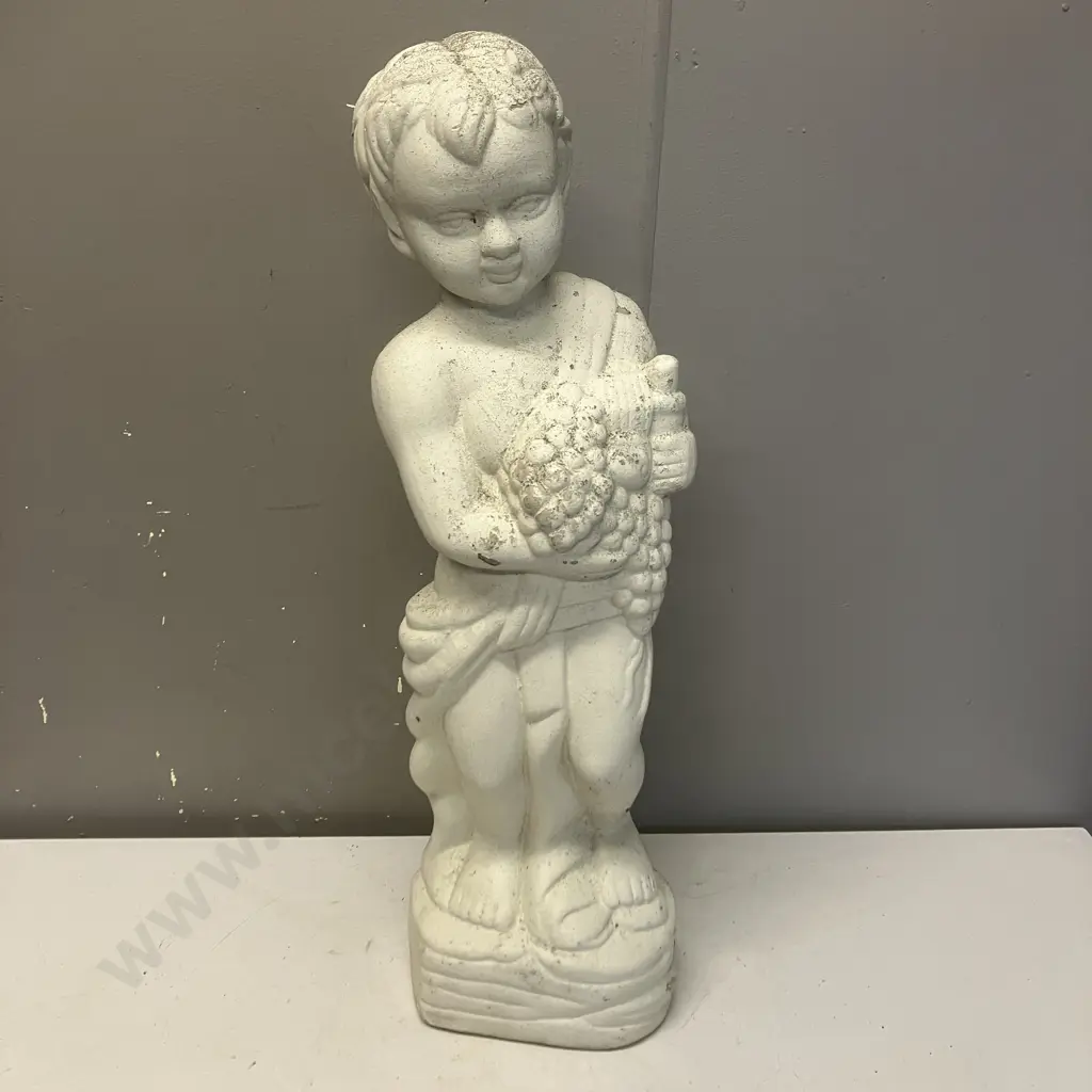 Plaster Garden Figure Painted White, Holding Grapes. H61cm Image 1++
