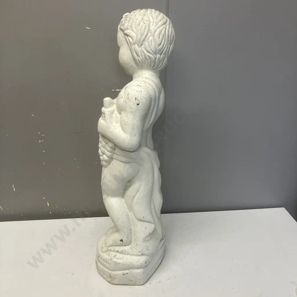 Plaster Garden Figure Painted White, Holding Grapes. H61cm Image 1++