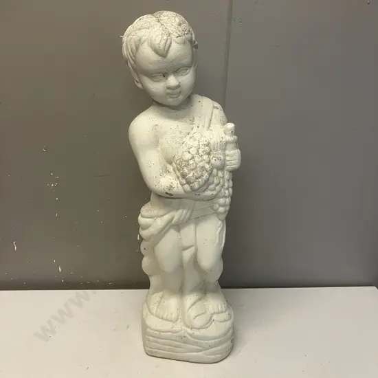 Plaster Garden Figure Painted White, Holding Grapes. H61cm