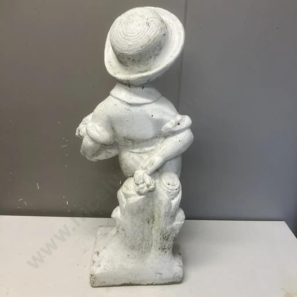 Cast Concrete Garden Figure Painted White - Boy Holding Flowers Image 1++