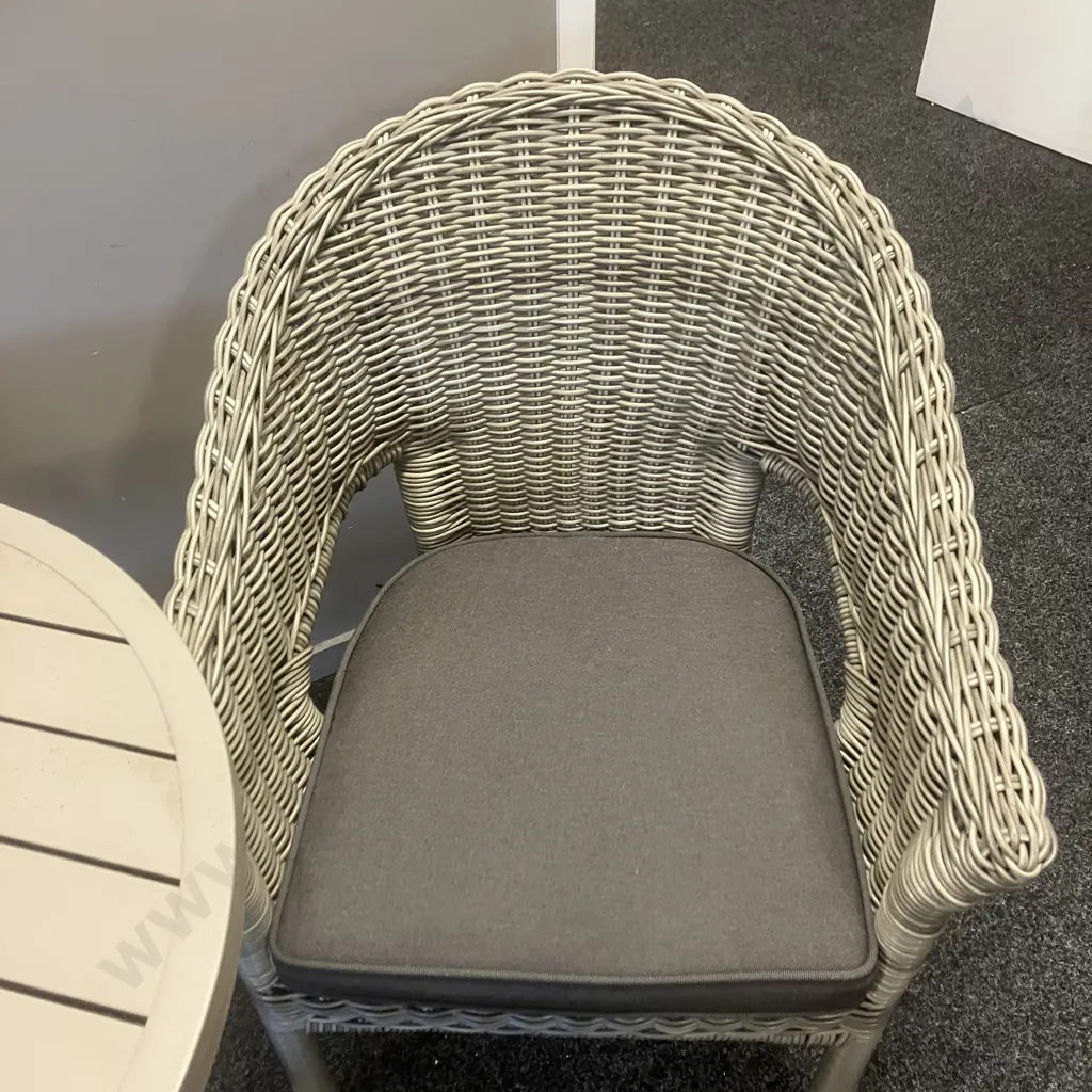 Nouveau Canzo Outdoor Bistro Setting 3 Piece, Wicker Chairs With Cushions. 72 x 72cm Table - Ex Mitre 10 Image 1++