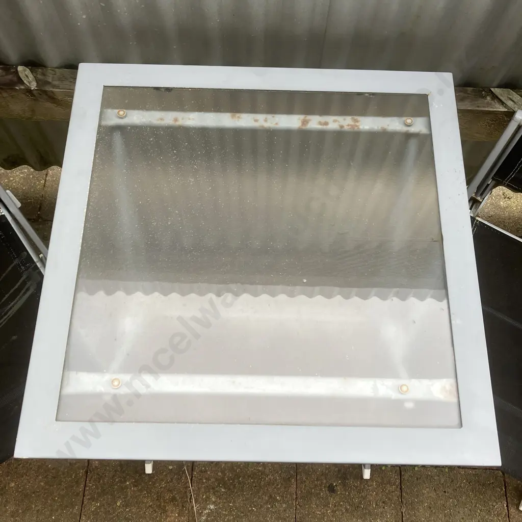 Steel & Glass Top Folding Patio Table With 2 Black Chairs Image 1++