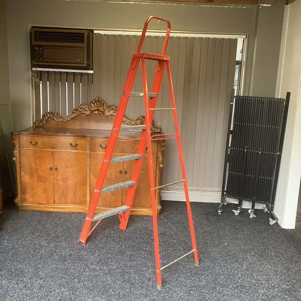 Vintage 6 Step Ladder, Orange With Galv Steps Image 1++