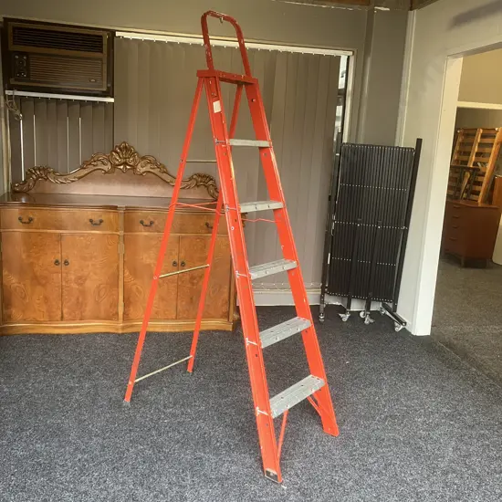 Vintage 6 Step Ladder, Orange With Galv Steps