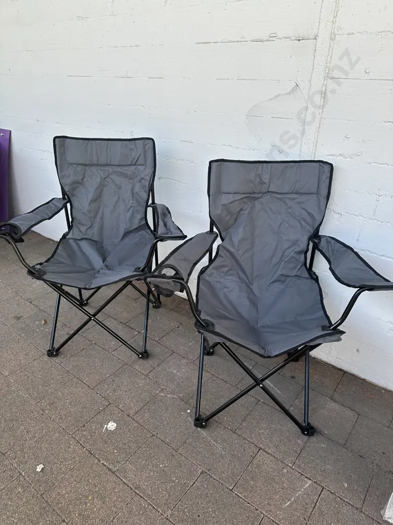 Pair Of Camping Chairs Grey With Bags Image 1++