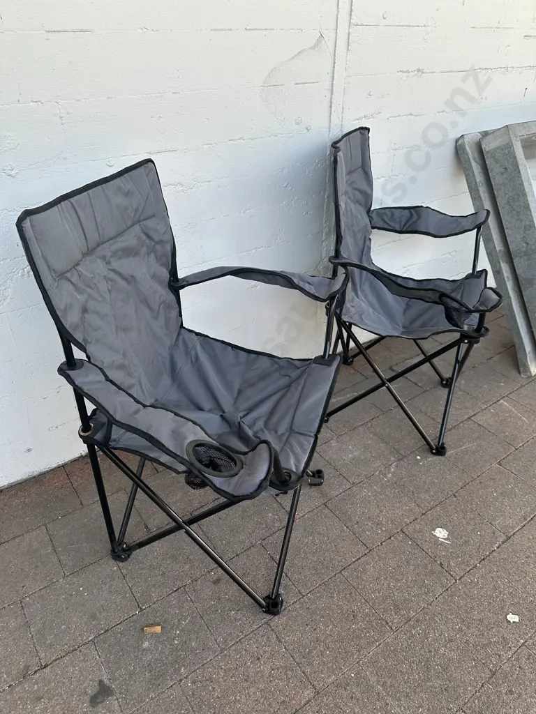 Pair Of Camping Chairs Grey With Bags Image 1++