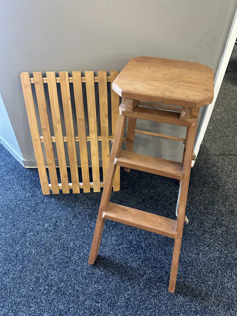 Vintage Step Stool H81cm & Wood Slatted Item Image 1++
