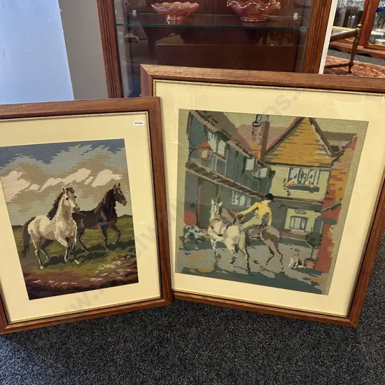 Pair of Vintage Equestrian Framed Cross Stitches