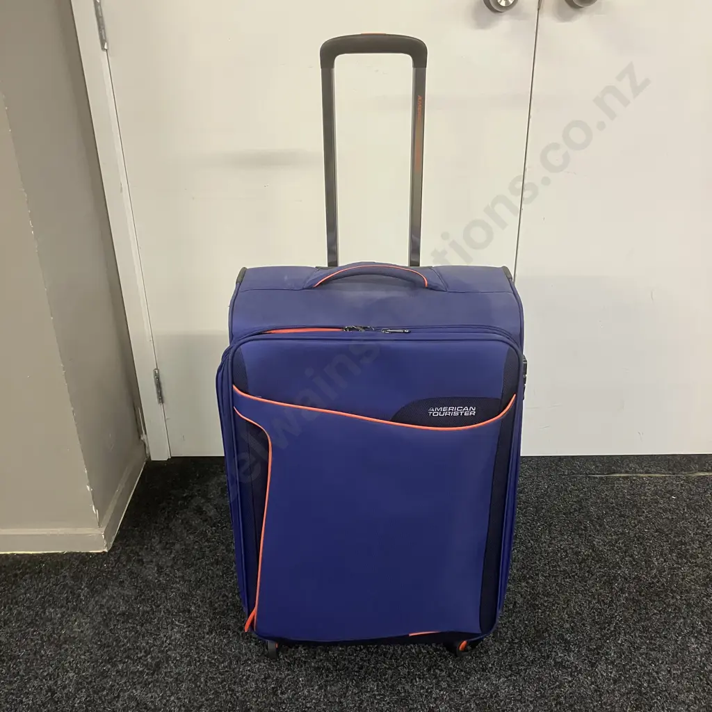Voyager Purple & Lime Green Small Wheeled Suitcase With Retracting Handle. 53 x 38cm Image 1++