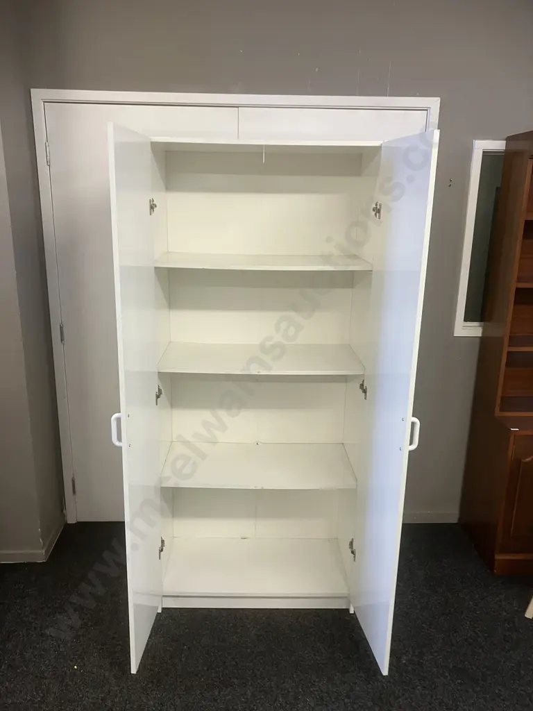 White Double Door Cupboard, 3 Shelves. H182 W79 D41.5cm Image 1++