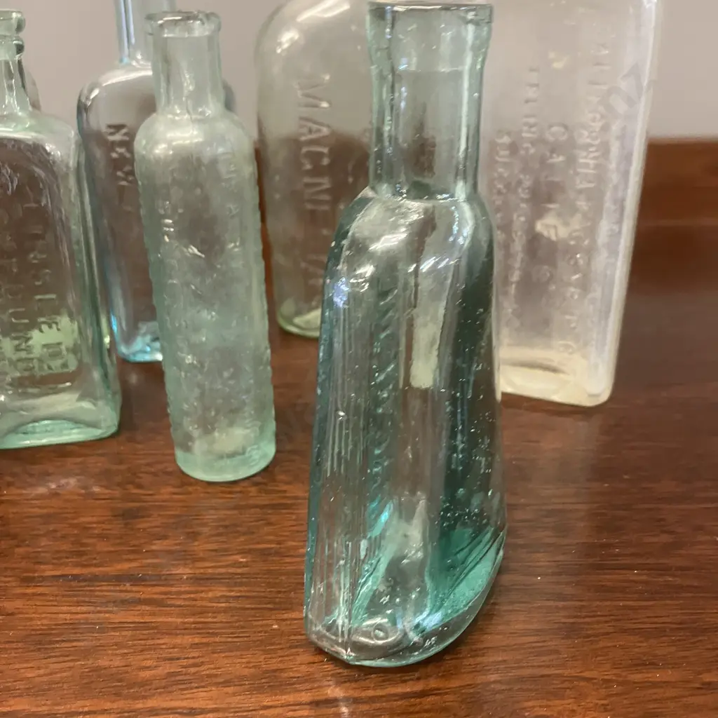 Victorian Pacolol Aqua Poison Bottle, Mrs Winslow's Soothing Syrup, Aqua Barry's Tricopherous Bottle Etc Image 1++