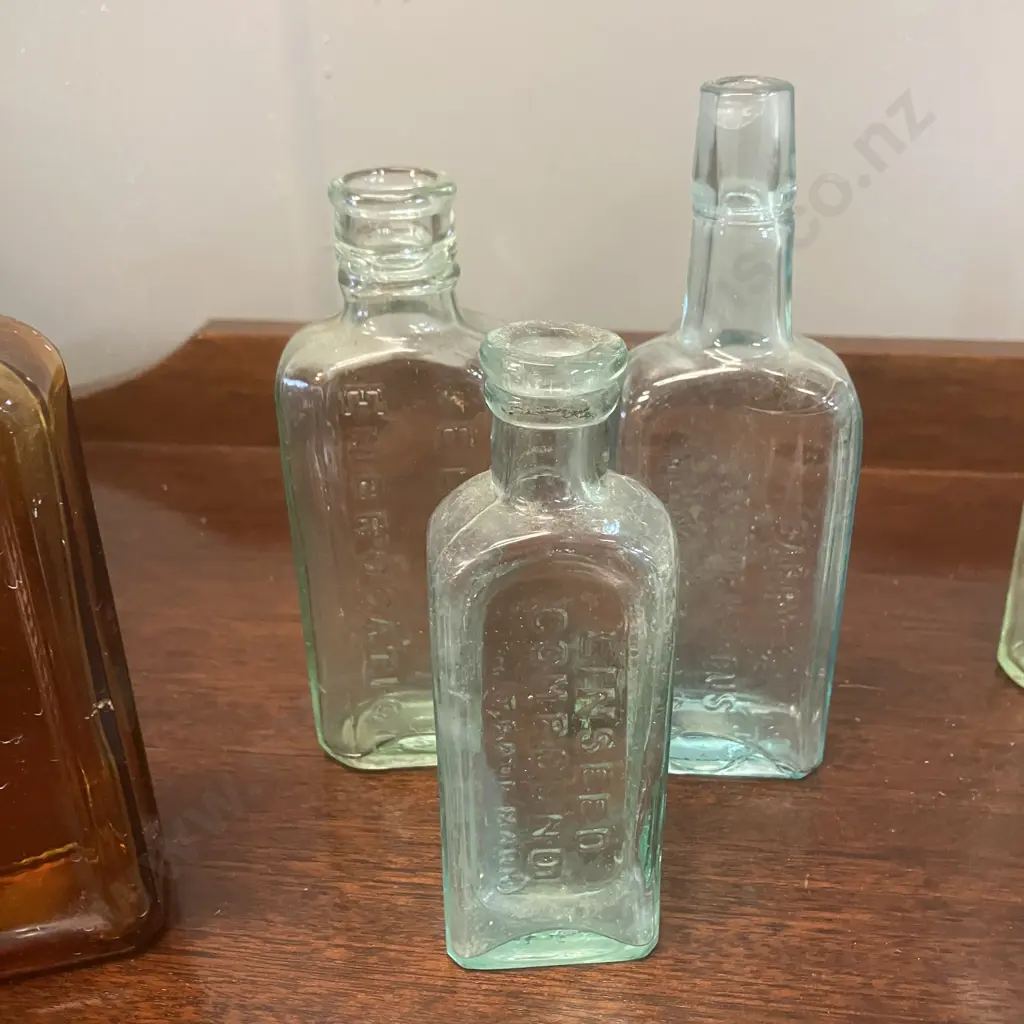 Victorian Pacolol Aqua Poison Bottle, Mrs Winslow's Soothing Syrup, Aqua Barry's Tricopherous Bottle Etc Image 1++