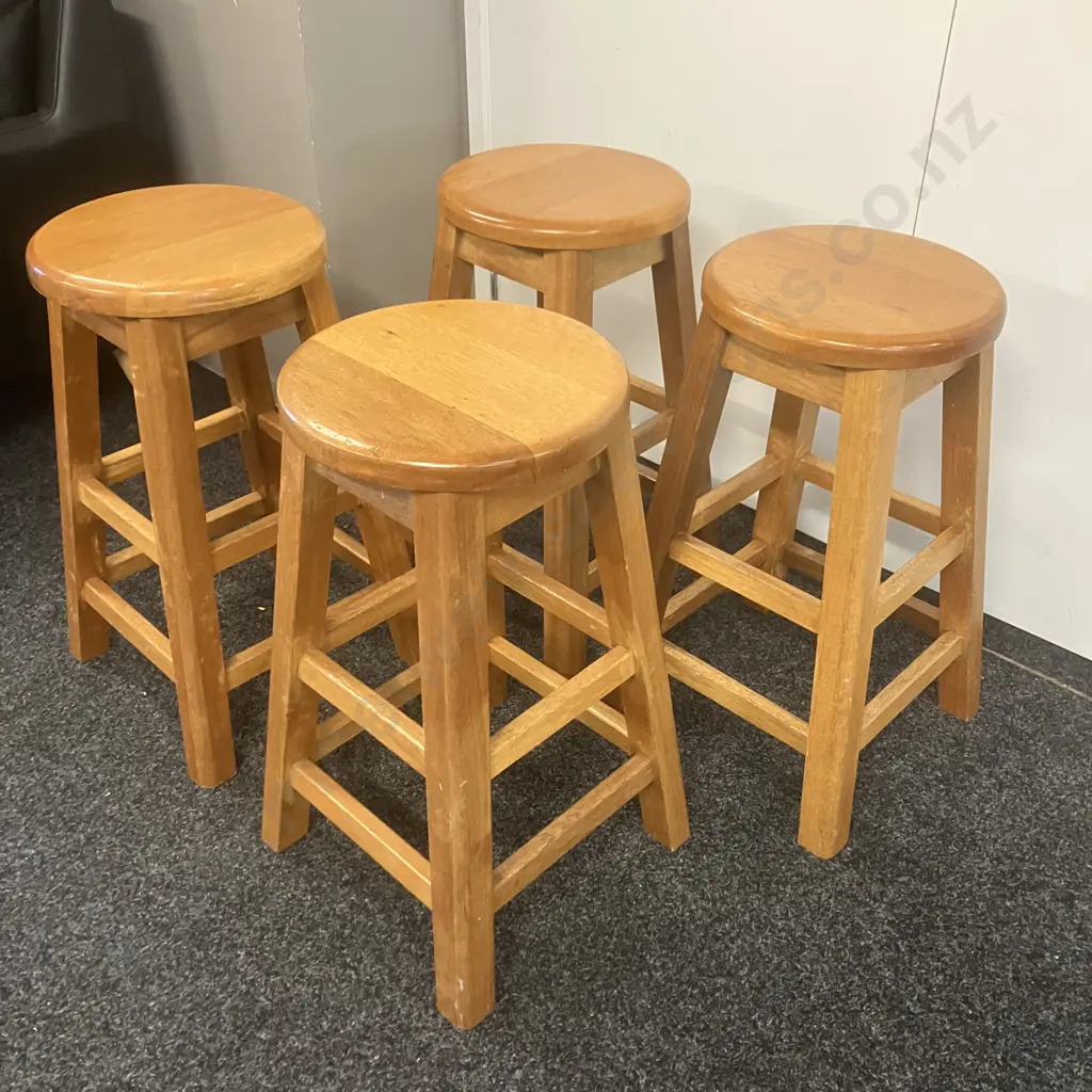 Set of Four Wooden Barstools. H63cm Image 1++