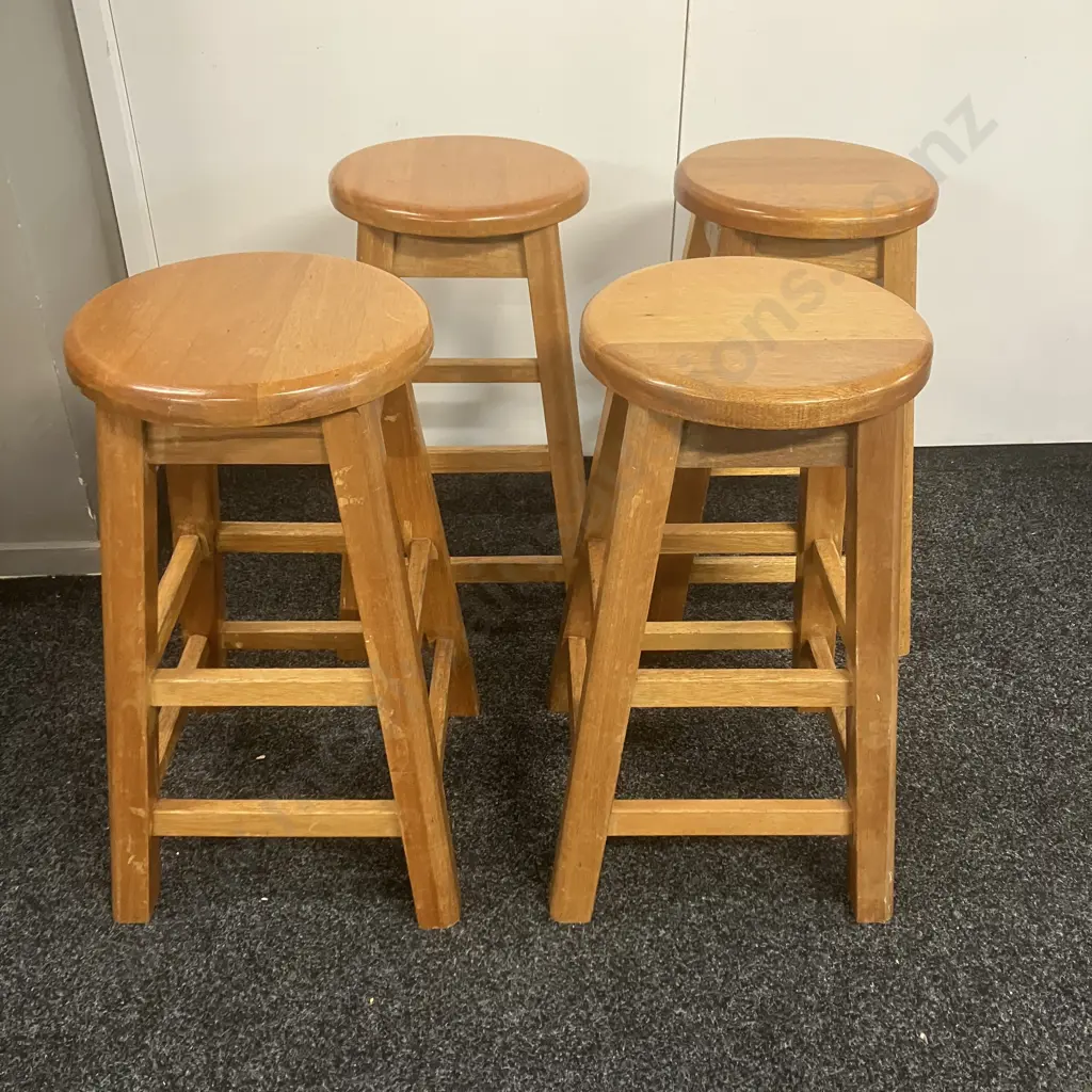 Set of Four Wooden Barstools. H63cm Image 1++