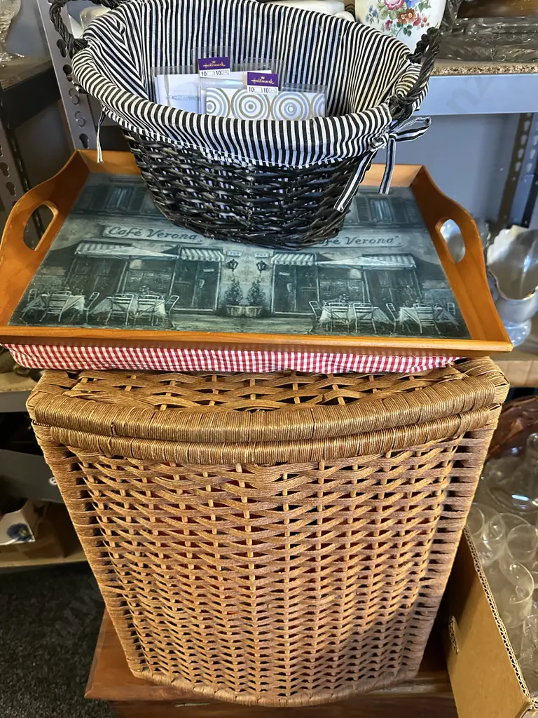 Vintage Cane Hamper, Dinner Tray, High Viz Etc Image 1++