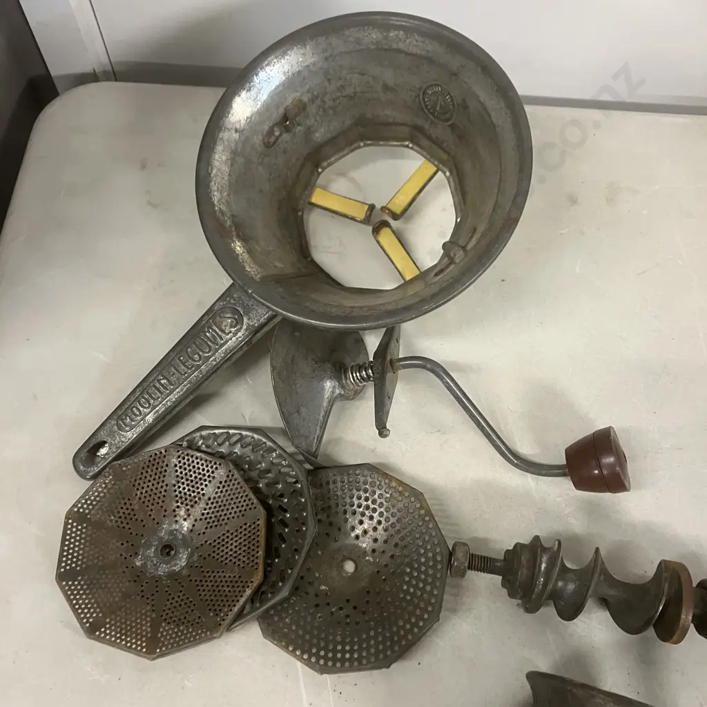Vintage Moulin-Legumes Rotary Food Mill #1 With Discs - France, & Antique Universal Food Chopper #1 L.F.&C  - USA Image 1++