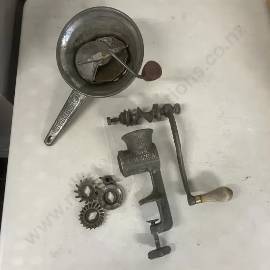 Vintage Moulin-Legumes Rotary Food Mill #1 With Discs - France, & Antique Universal Food Chopper #1 L.F.&C  - USA